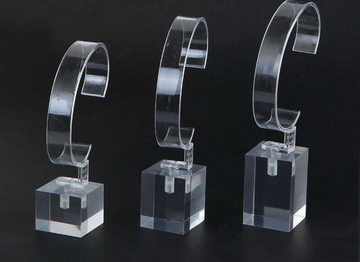 Custom Logo Watch Shop Exhibition 3pcs Luxury Clear Plastic Glossy Watch Display Stand Acrylic Watch Holder